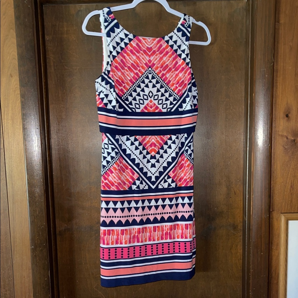 Vince Camuto Pink and Navy Geometric Mini Dress